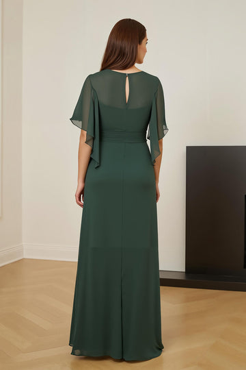 Dark Green Ruched Mother of the Bride Dress with Flutter Sleeves